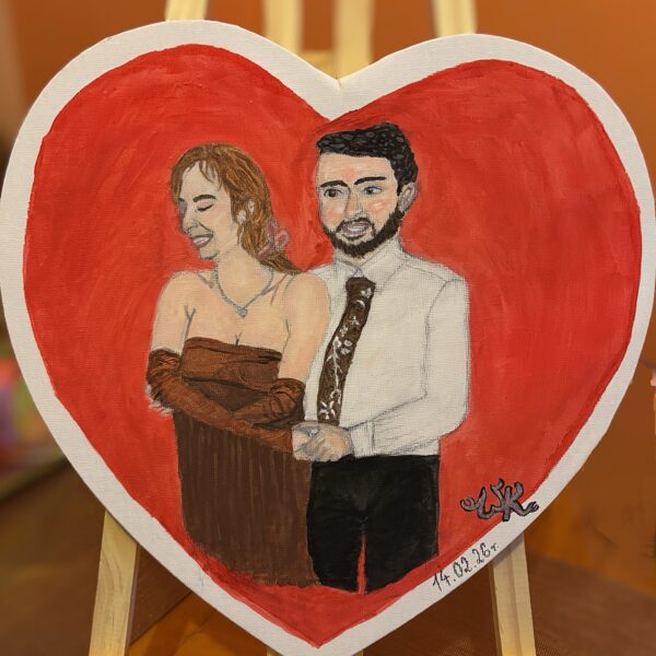 „Portret zakochanych”, tech.: ołówek + farby akrylowe