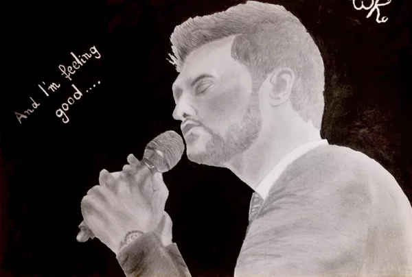 „Michael Bublé”; tech.: ołówek + tusz