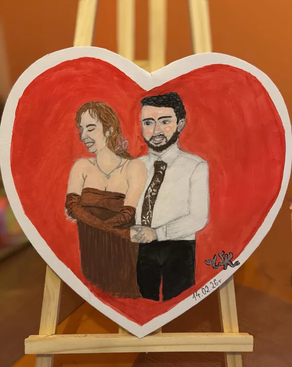„Portret zakochanych”, tech.: ołówek + farby akrylowe